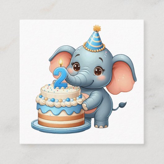 かわいいゾウの2歳の誕生日 スクエア名刺 (正面)