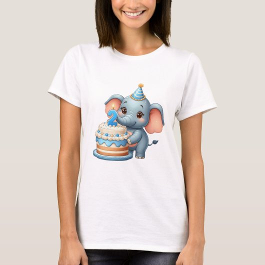 かわいいゾウの2歳の誕生日 Tシャツ (正面)