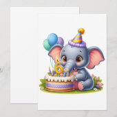 かわいいゾウの6歳の誕生日 案内状 (正面/裏面)