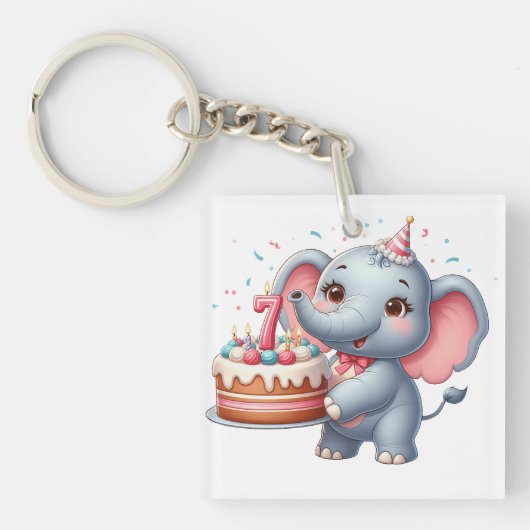 かわいいゾウの7歳の誕生日 キーホルダー (正面)