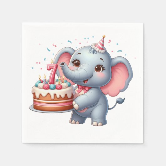 かわいいゾウの7歳の誕生日 スタンダードカクテルナプキン (正面)