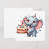 かわいいゾウの7歳の誕生日 招待状 (正面/裏面)