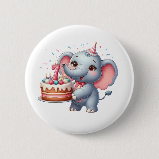 かわいいゾウの7歳の誕生日 缶バッジ (正面)