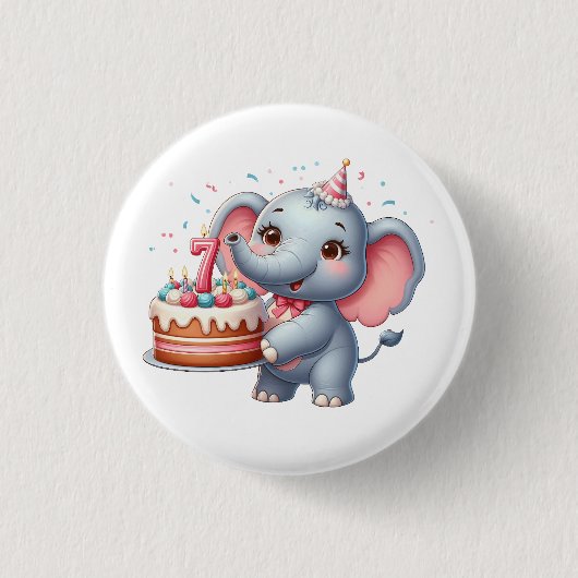 かわいいゾウの7歳の誕生日 缶バッジ (正面)