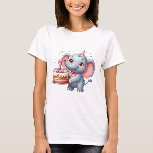 かわいいゾウの7歳の誕生日 Tシャツ (正面)
