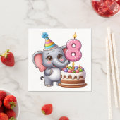 かわいいゾウの8歳の誕生日 スタンダードカクテルナプキン (インサイチュ)