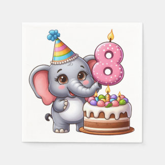 かわいいゾウの8歳の誕生日 スタンダードカクテルナプキン