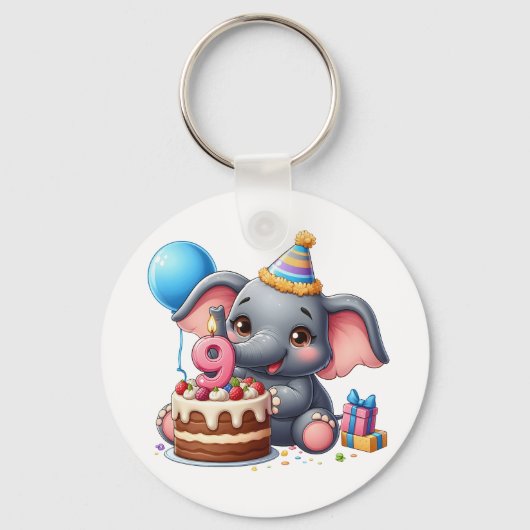 かわいいゾウの9歳の誕生日 キーホルダー (正面)