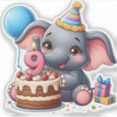 かわいいゾウの9歳の誕生日 シール (正面)
