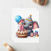 かわいいゾウの9歳の誕生日 ノートカード (正面/裏面インサイチュ)