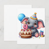 かわいいゾウの9歳の誕生日 ノートカード (正面/裏面)