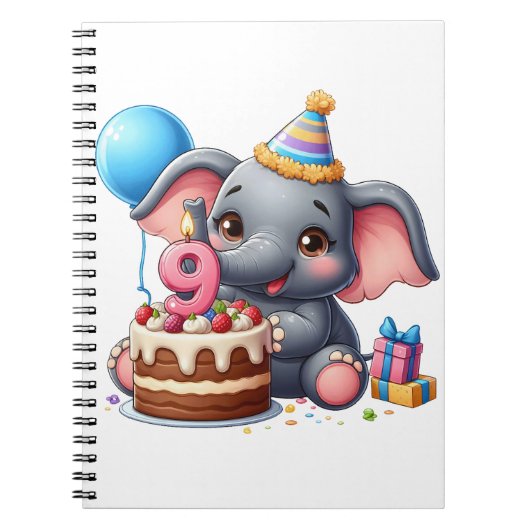 かわいいゾウの9歳の誕生日 ノートブック (正面)