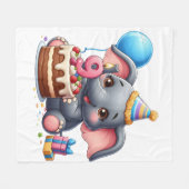かわいいゾウの9歳の誕生日 フリースブランケット (正面(横))