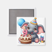 かわいいゾウの9歳の誕生日 マグネット (正面/裏面)