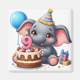 かわいいゾウの9歳の誕生日 マグネット