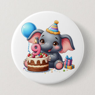 かわいいゾウの9歳の誕生日 缶バッジ