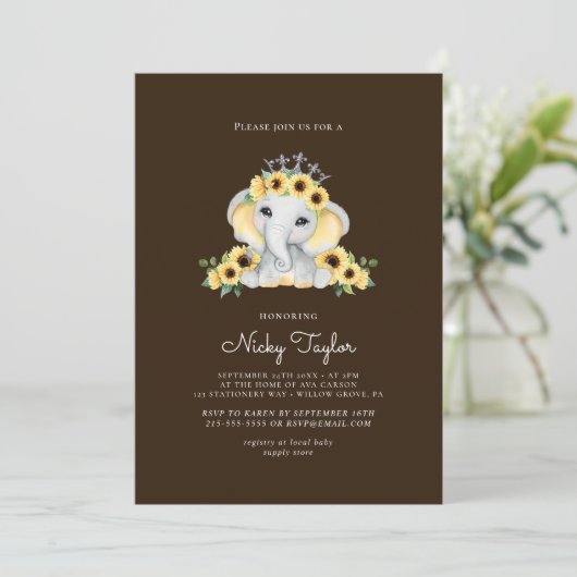 かわいいゾウひまわり赤ちゃんシャワー 招待状 (スタンド正面)