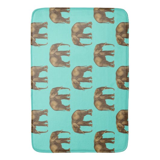 かわいいゾウティール(緑がかった色)とゴールデンブラウン バスマット (正面縦)