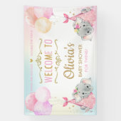 かわいいゾウ双子の女の子ベビーシャワー背景 横断幕 (縦)