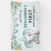 かわいいゾウ少年1st誕生日パーティーバナー 横断幕 (縦)