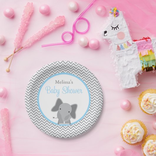 かわいいゾウ山形ライトブルー赤ちゃんシャワー ペーパープレート (パーティー)