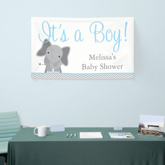 かわいいゾウ山形ライトブルー赤ちゃんシャワー 横断幕 (トレードショー)