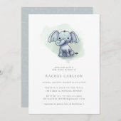 かわいいゾウ座って赤ちゃんシャワー 招待状 (正面/裏面)
