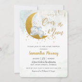 かわいいゾウ我々は月の男の子の赤ちゃんシャワー上にある 招待状 (正面)