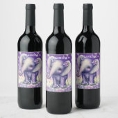 かわいいゾウ紫色の赤ちゃんシャワーワインラベル ワインラベル (ボトル)