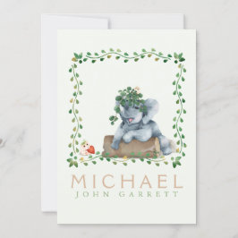 かわいいゾウ緑の男の赤ちゃん写真誕生 案内状