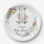 かわいいゾウ赤ちゃんシャワーパーティーデコールとフローラ ペーパープレート (正面)