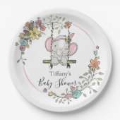 かわいいゾウ赤ちゃんシャワーパーティーデコールとフローラ ペーパープレート (正面)