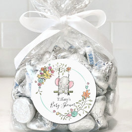 かわいいゾウ赤ちゃんシャワーパーティーデコールとフローラ ラウンドシール