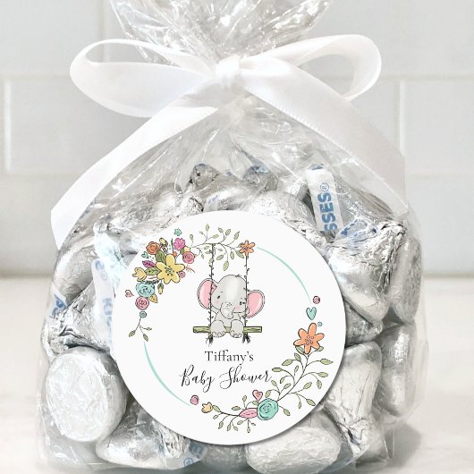 かわいいゾウ赤ちゃんシャワーパーティーデコールとフローラ ラウンドシール