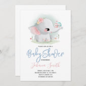 かわいいゾウ赤ちゃんシャワー招待状 招待状 (正面/裏面)