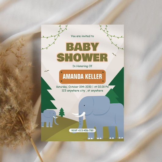 かわいいゾウ赤ちゃんシャワー招待状 招待状