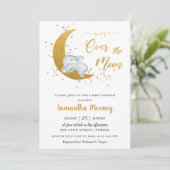 かわいいゾウ お月様を超えて感激 赤ちゃん男の子のシャワーパーティー 招待状 (スタンド正面)