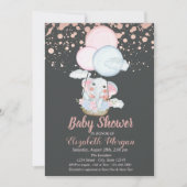 かわいいゾウ、エアバルーン、バラ金ゴールドベビーシャワー 招待状 (正面)