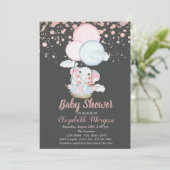 かわいいゾウ、エアバルーン、バラ金ゴールドベビーシャワー 招待状 (スタンド正面)