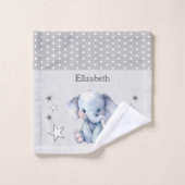かわいいゾウ 名前入り ドット 星 グレー ウォッシュタオル (ウォッシュタオル)