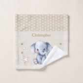 かわいいゾウ 名前入り ドット 星 ブラウン ウォッシュタオル (ウォッシュタオル)