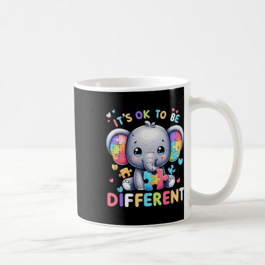 かわいいゾウ 自閉症啓発 違うことを受け入れる コーヒーマグカップ (右)