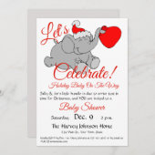 かわいいゾウ、赤いサンタハット&バンドルベビーシャワー 招待状 (正面/裏面)