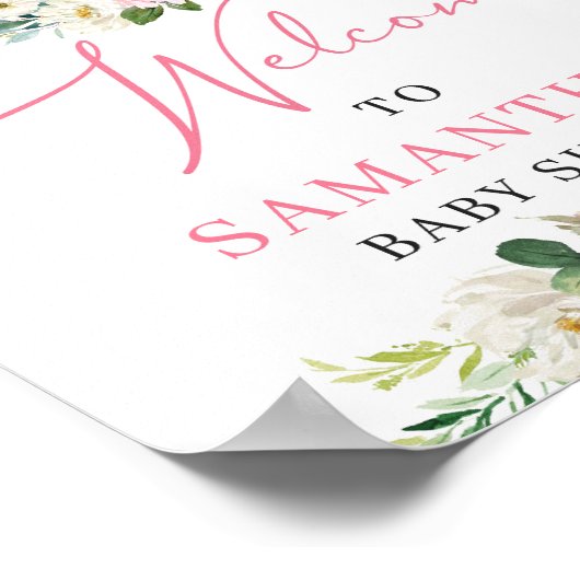 かわいいゾウboh赤面ピンクのフローラ赤ちゃんシャワー ポスター (角)