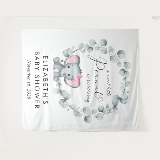 かわいいゾウeucalyptusベビーガールシャワーウェルカム タペストリー (正面(横))