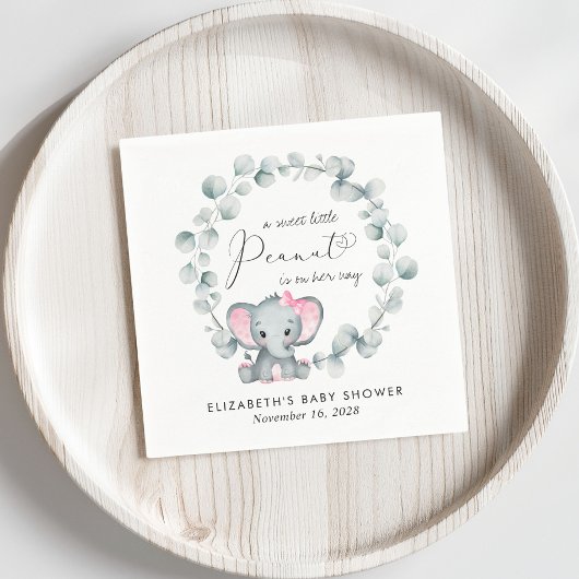 かわいいゾウeucalyptusベビーガールシャワー スタンダードカクテルナプキン