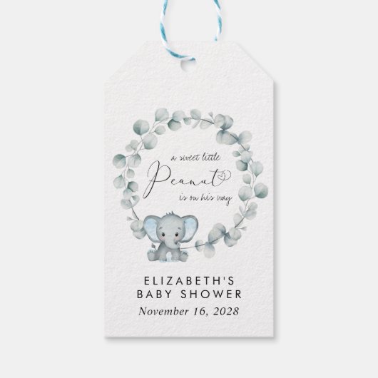 かわいいゾウeucalyptus男の赤ちゃんシャワーサンキュー ギフトタグ (裏面)