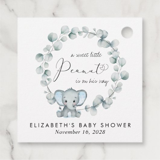 かわいいゾウeucalyptus男の赤ちゃんシャワーサンキュー フェイバータグ (裏面)