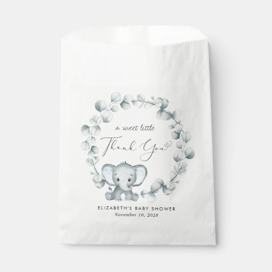 かわいいゾウeucalyptus男の赤ちゃんシャワーサンキュー フェイバーバッグ (正面)