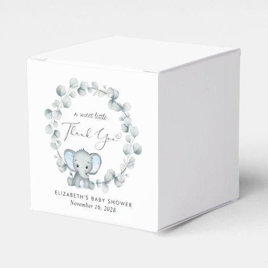 かわいいゾウeucalyptus男の赤ちゃんシャワーサンキュー フェイバーボックス (正面サイド)
